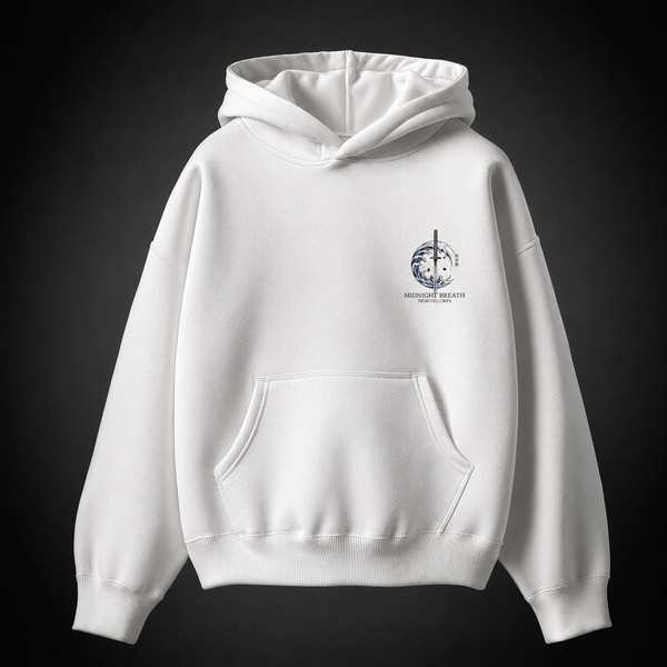 White hoodie with Demon Slayer Midnight Breath graphic – photo 2
