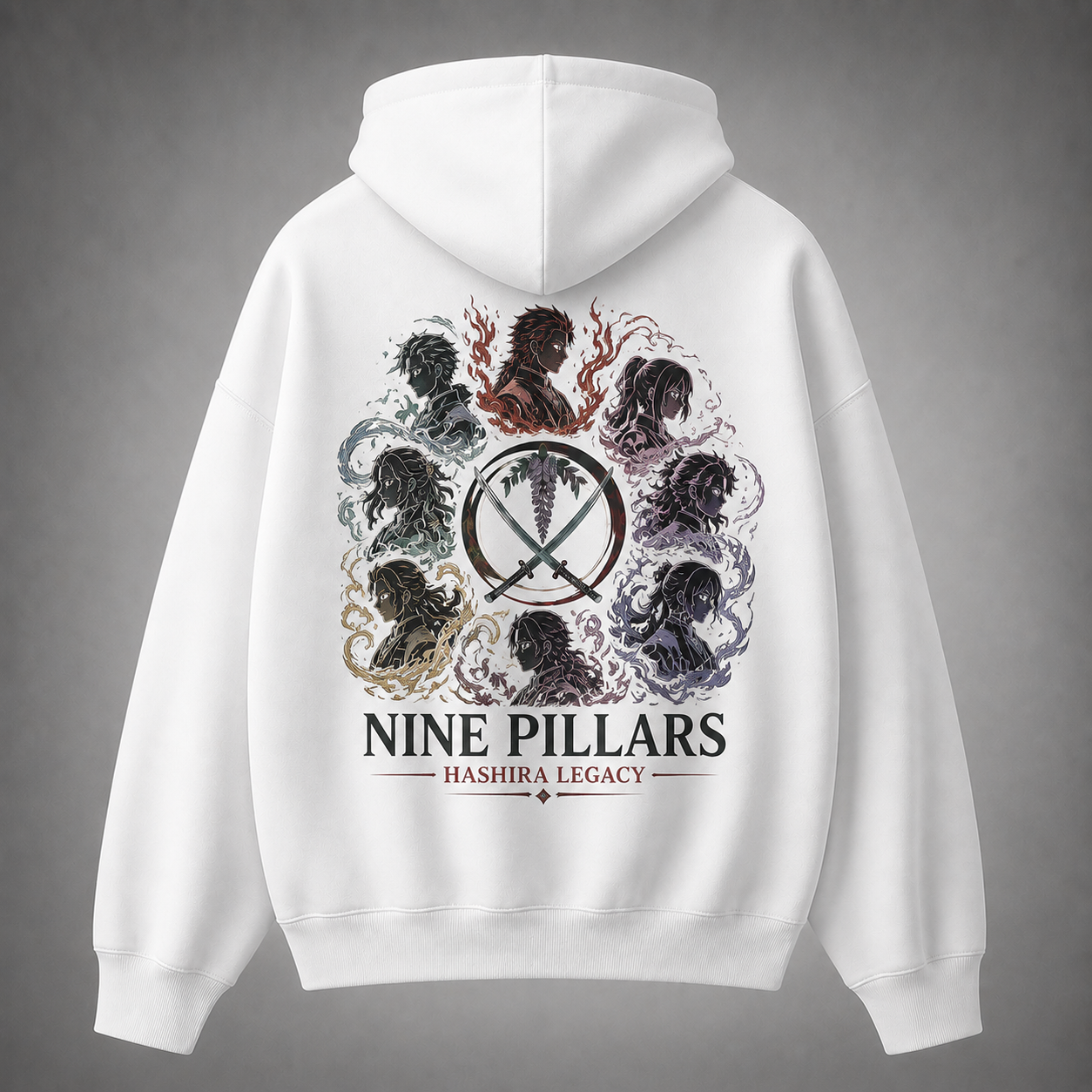 White hoodie with Demon Slayer Nine Pillars graphic – photo 1
