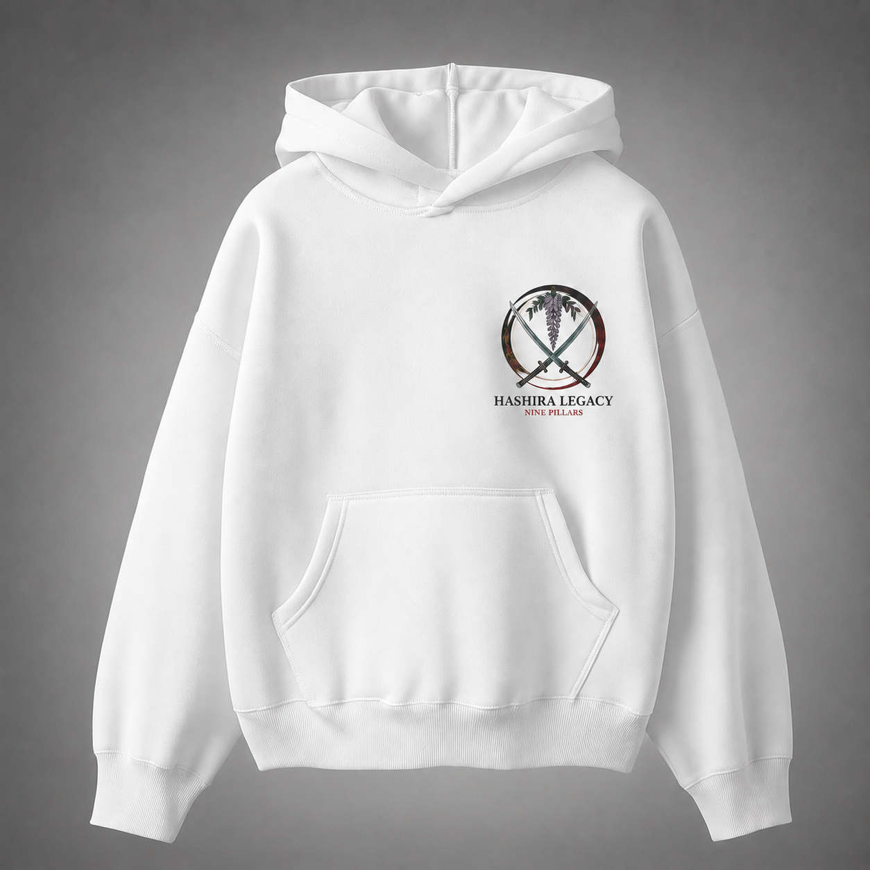 White hoodie with Demon Slayer Nine Pillars graphic – photo 2