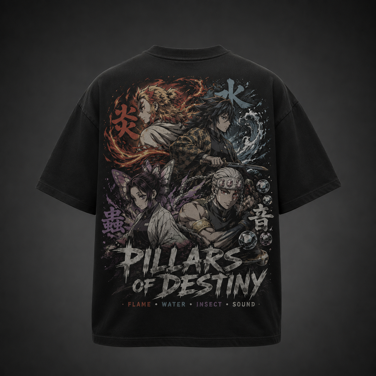 Black t-shirt with Demon Slayer Pillars Of Destiny graphic – photo 1