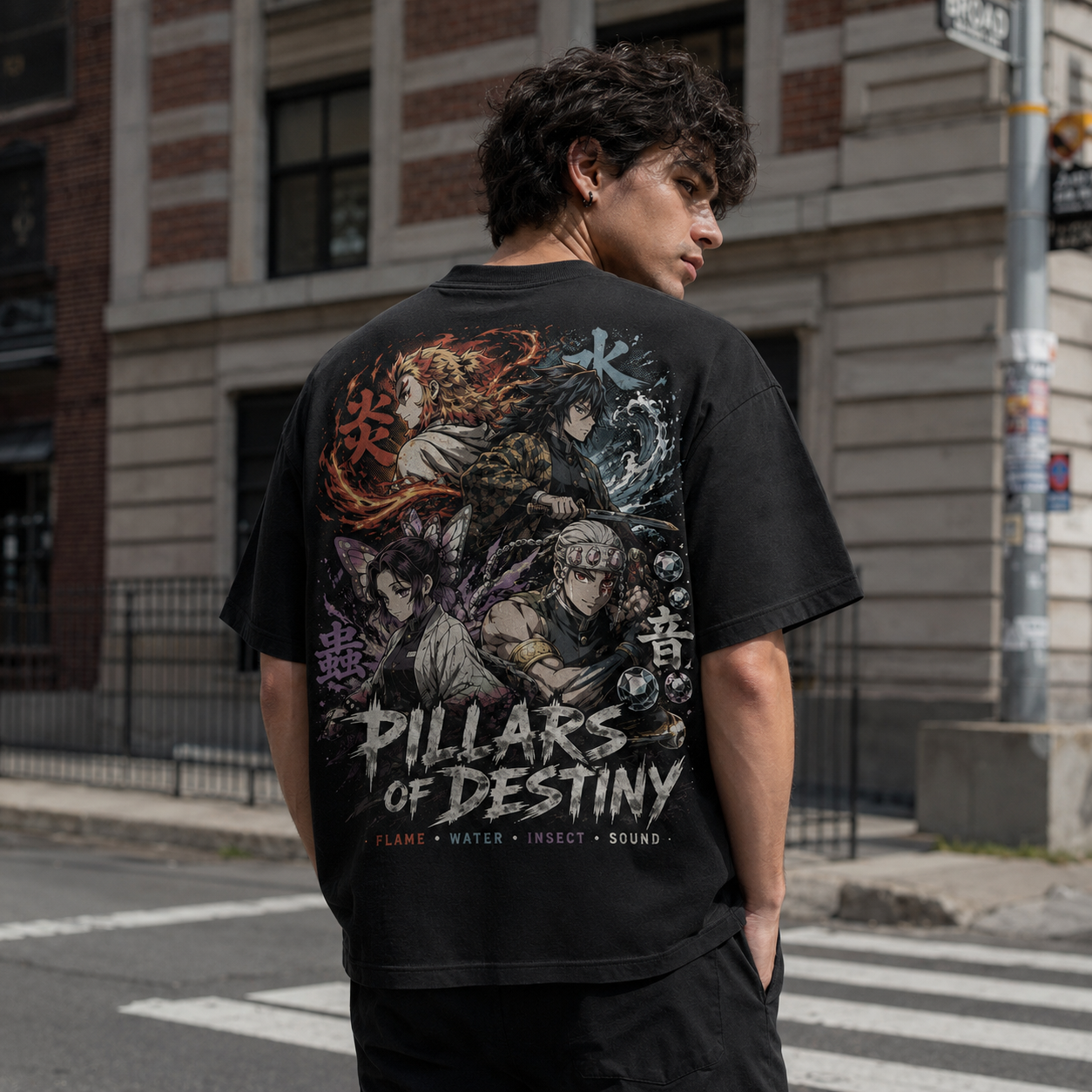 Black t-shirt with Demon Slayer Pillars Of Destiny graphic – photo 3