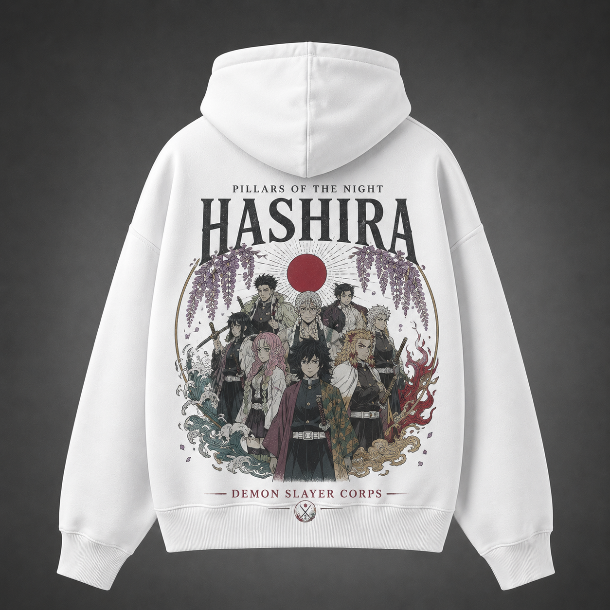 White hoodie with Demon Slayer Pillars Of Night graphic – photo 1