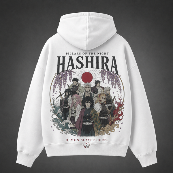 White hoodie with Demon Slayer Pillars Of Night graphic – photo 1