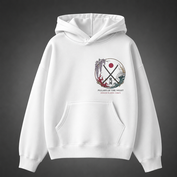 White hoodie with Demon Slayer Pillars Of Night graphic – photo 2