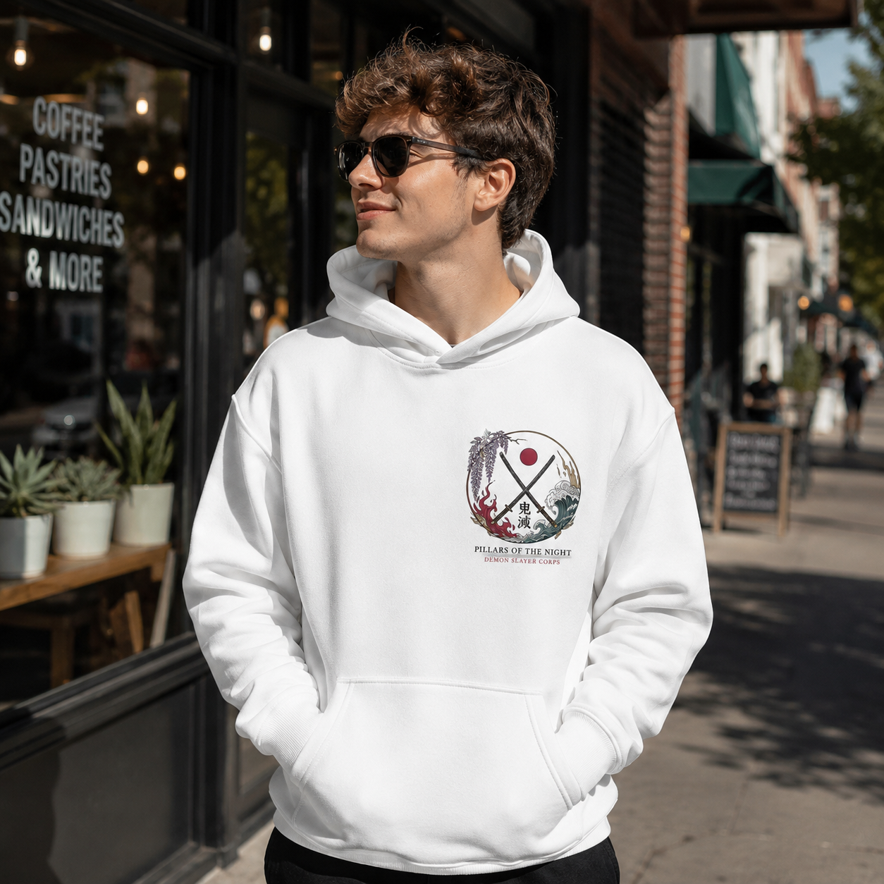 White hoodie with Demon Slayer Pillars Of Night graphic – photo 4