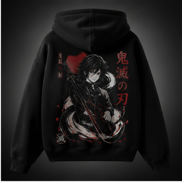 Black hoodie with Demon Slayer Serpent Swordsman graphic – photo 1