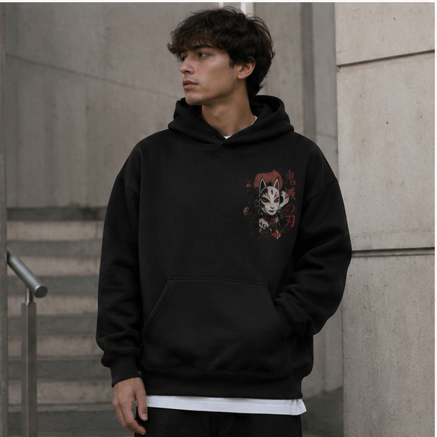 Black hoodie with Demon Slayer Serpent Swordsman graphic – photo 4