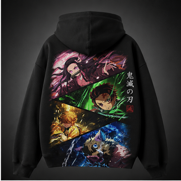 Black hoodie with Demon Slayer Slayer Quartet graphic – photo 1