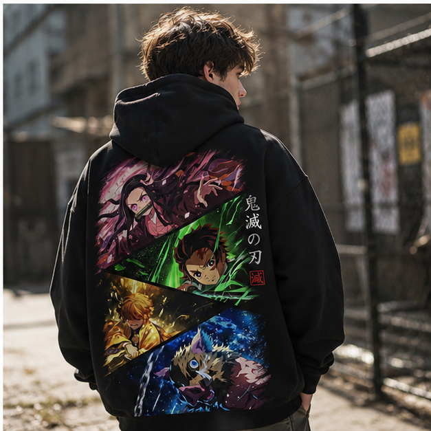 Black hoodie with Demon Slayer Slayer Quartet graphic – photo 3
