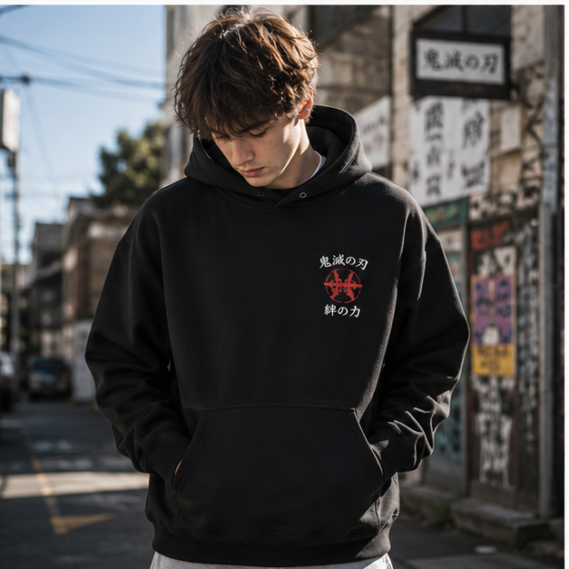Black hoodie with Demon Slayer Slayer Quartet graphic – photo 4