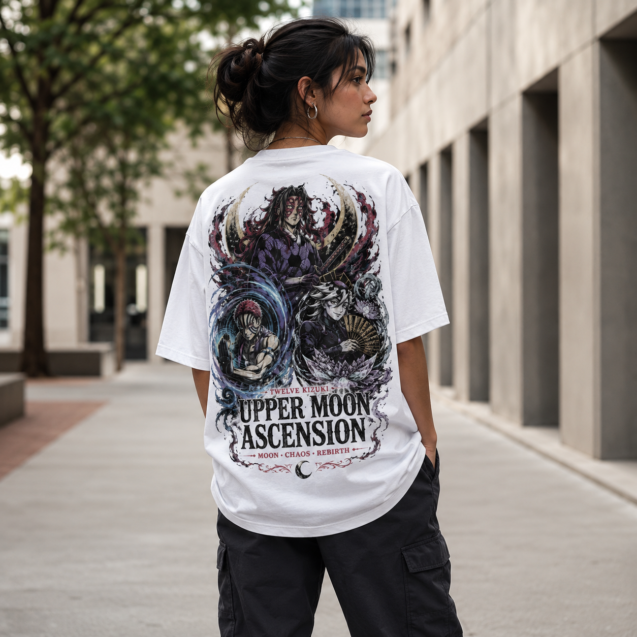 White t-shirt with Demon Slayer Upper Moon Ascension graphic – photo 3
