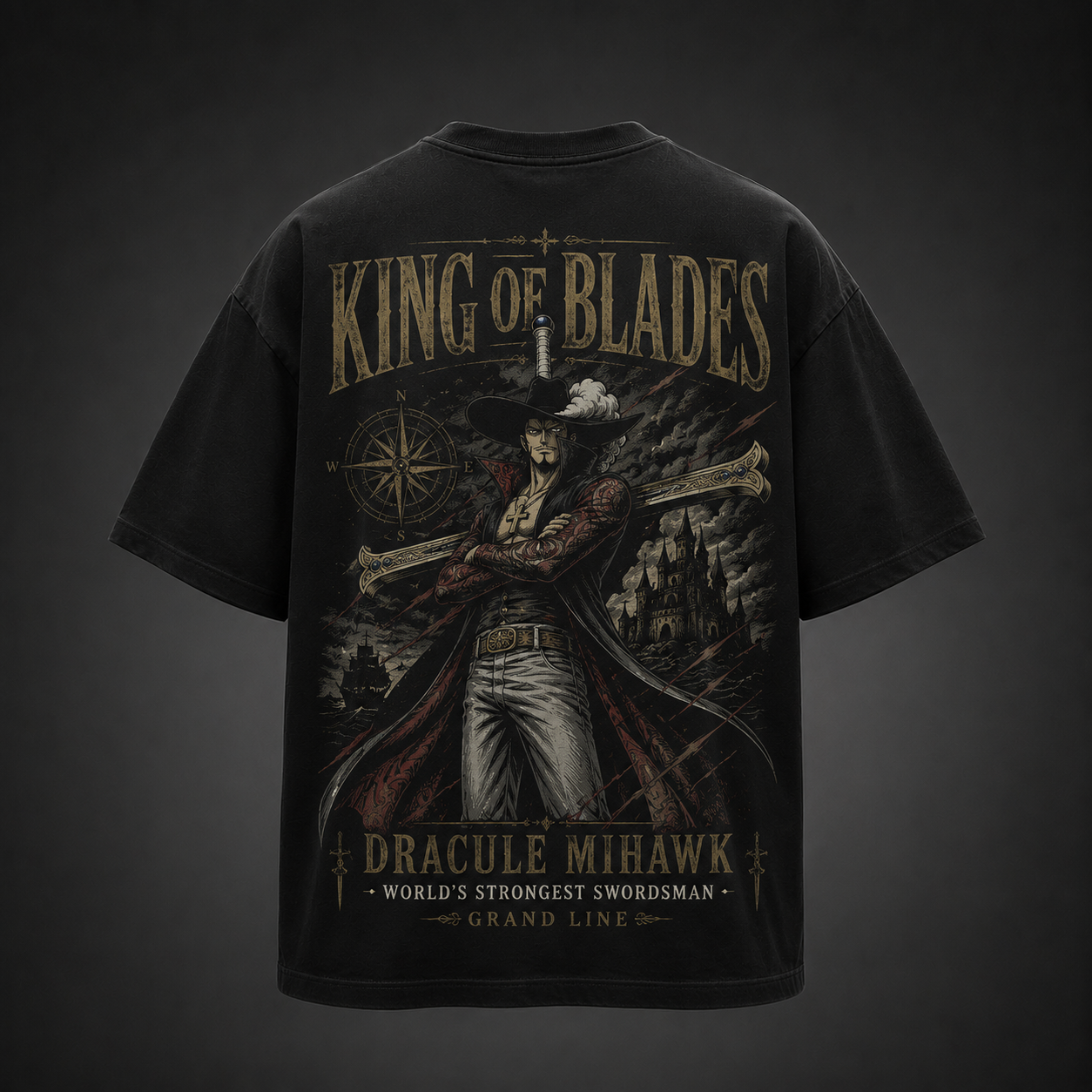 Black t-shirt with Dracule Mihawk One Piece King Of Blades graphic – photo 1