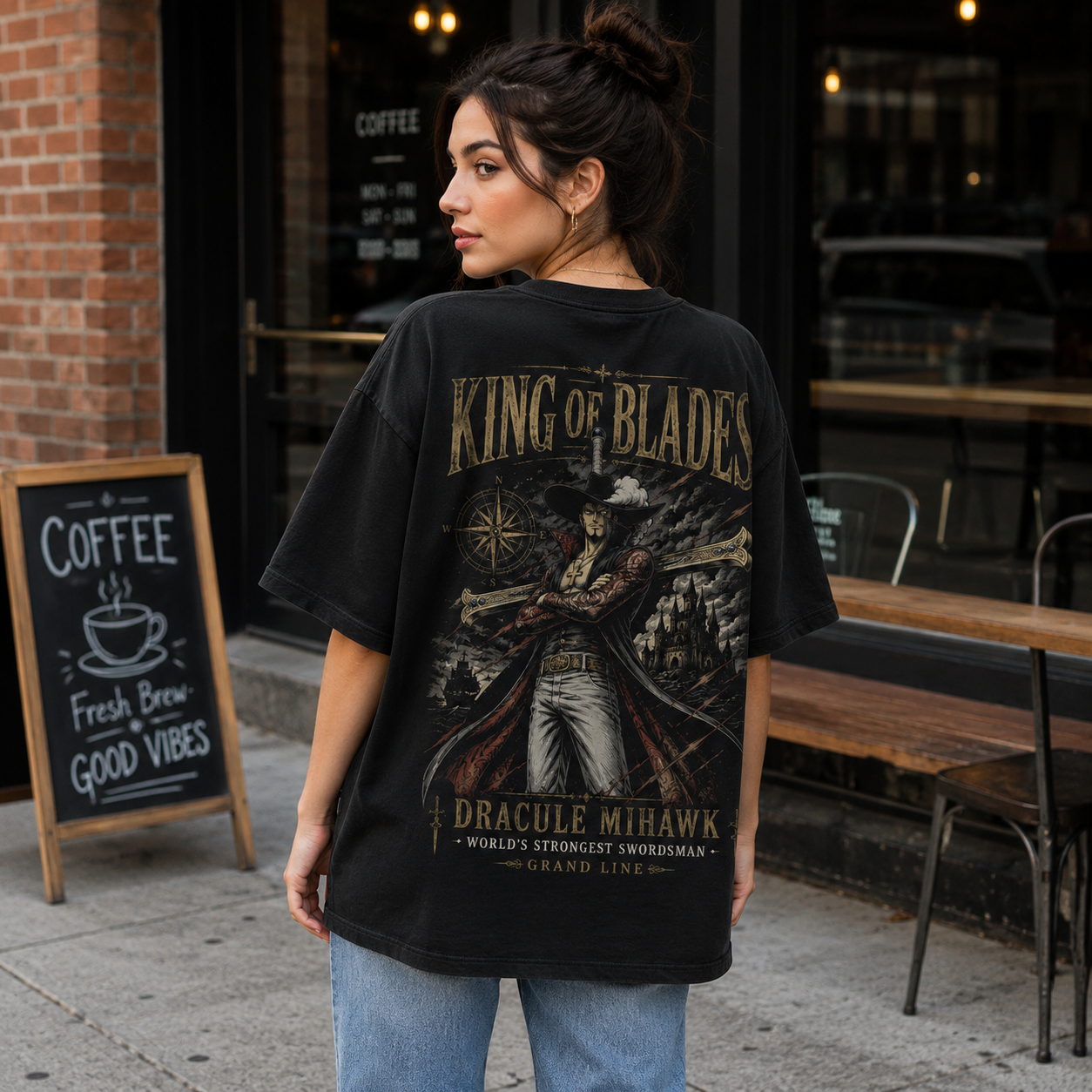 Black t-shirt with Dracule Mihawk One Piece King Of Blades graphic – photo 3