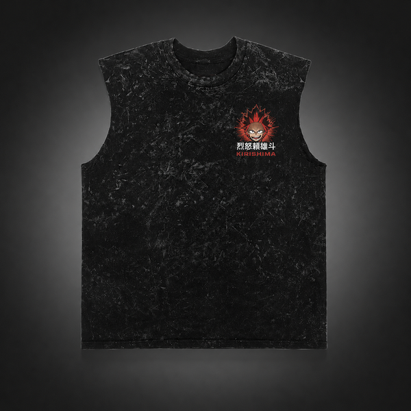 Washed black tank top with Eijiro Kirishima My Hero Academia Red Riot Unbreakable graphic – photo 2