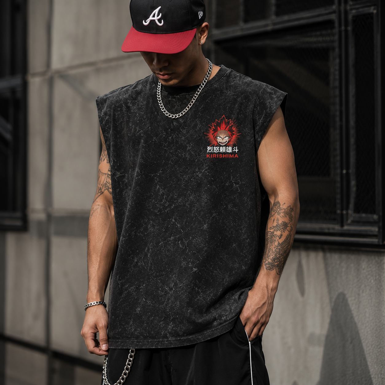 Washed black tank top with Eijiro Kirishima My Hero Academia Red Riot Unbreakable graphic – photo 4