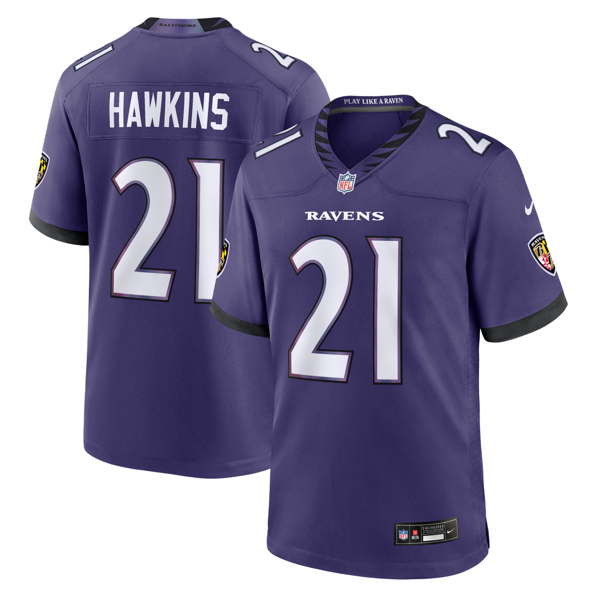 Baltimore Ravens Jaylinn Hawkins Nike Purple Team Game Jersey