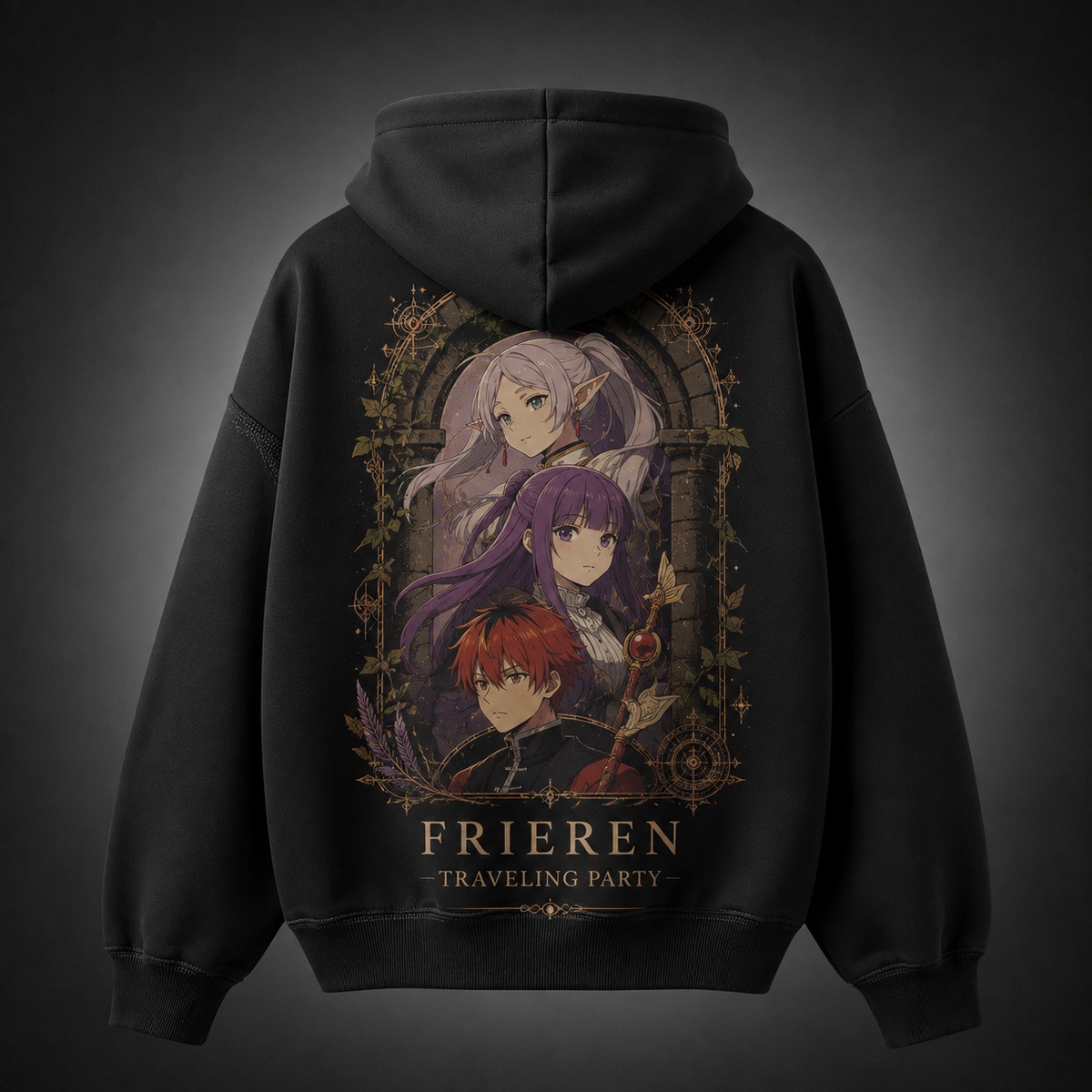 Black hoodie with Frieren Ancient Flame graphic – photo 1
