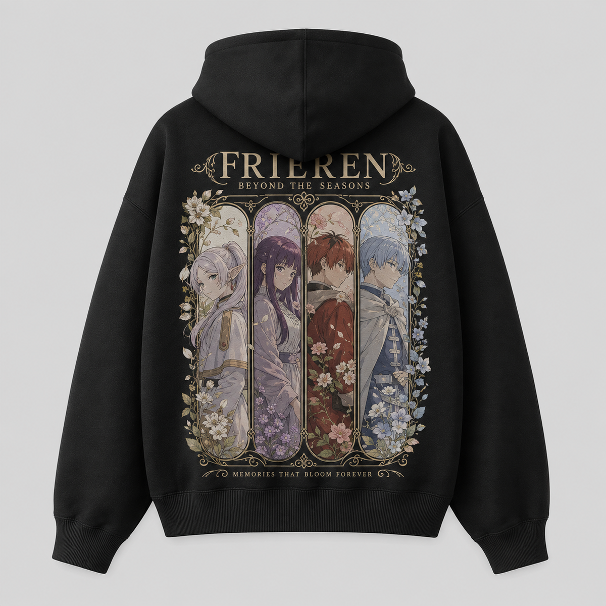 White hoodie with Frieren Whispers Beyond Time graphic – photo 1