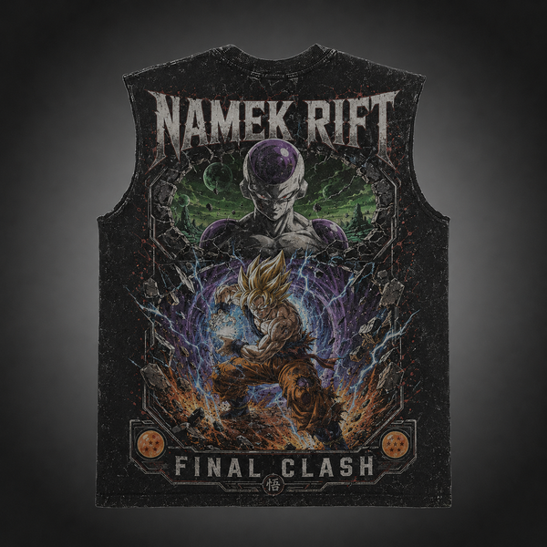 Washed black tank top with Frieza & Goku Dragon Ball Namek Rift graphic – photo 1