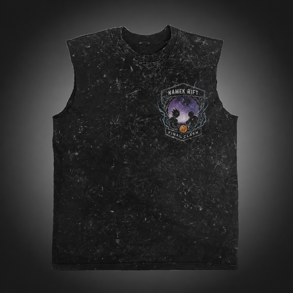 Washed black tank top with Frieza & Goku Dragon Ball Namek Rift graphic – photo 2