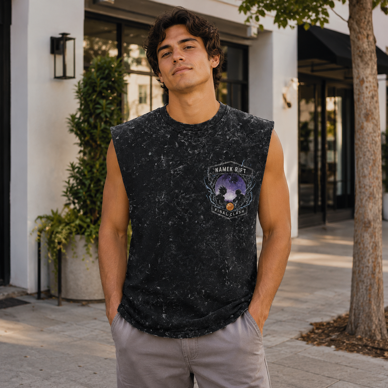 Washed black tank top with Frieza & Goku Dragon Ball Namek Rift graphic – photo 4