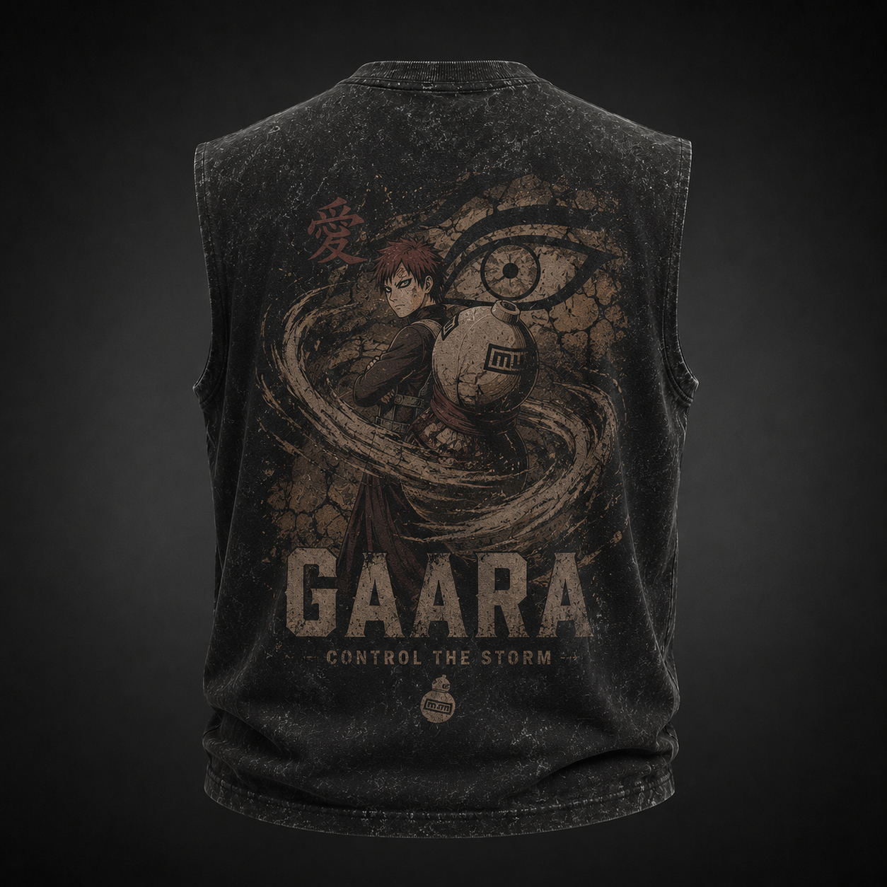 Washed black tank top with Gaara Naruto Control The Storm graphic – photo 1
