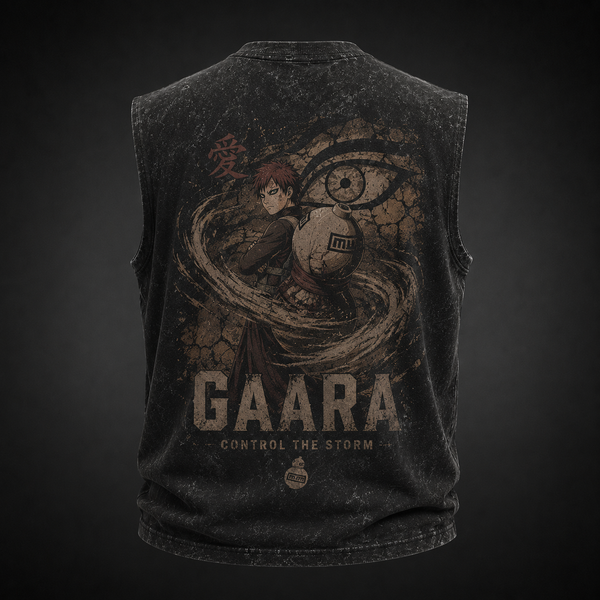 Washed black tank top with Gaara Naruto Control The Storm graphic – photo 1