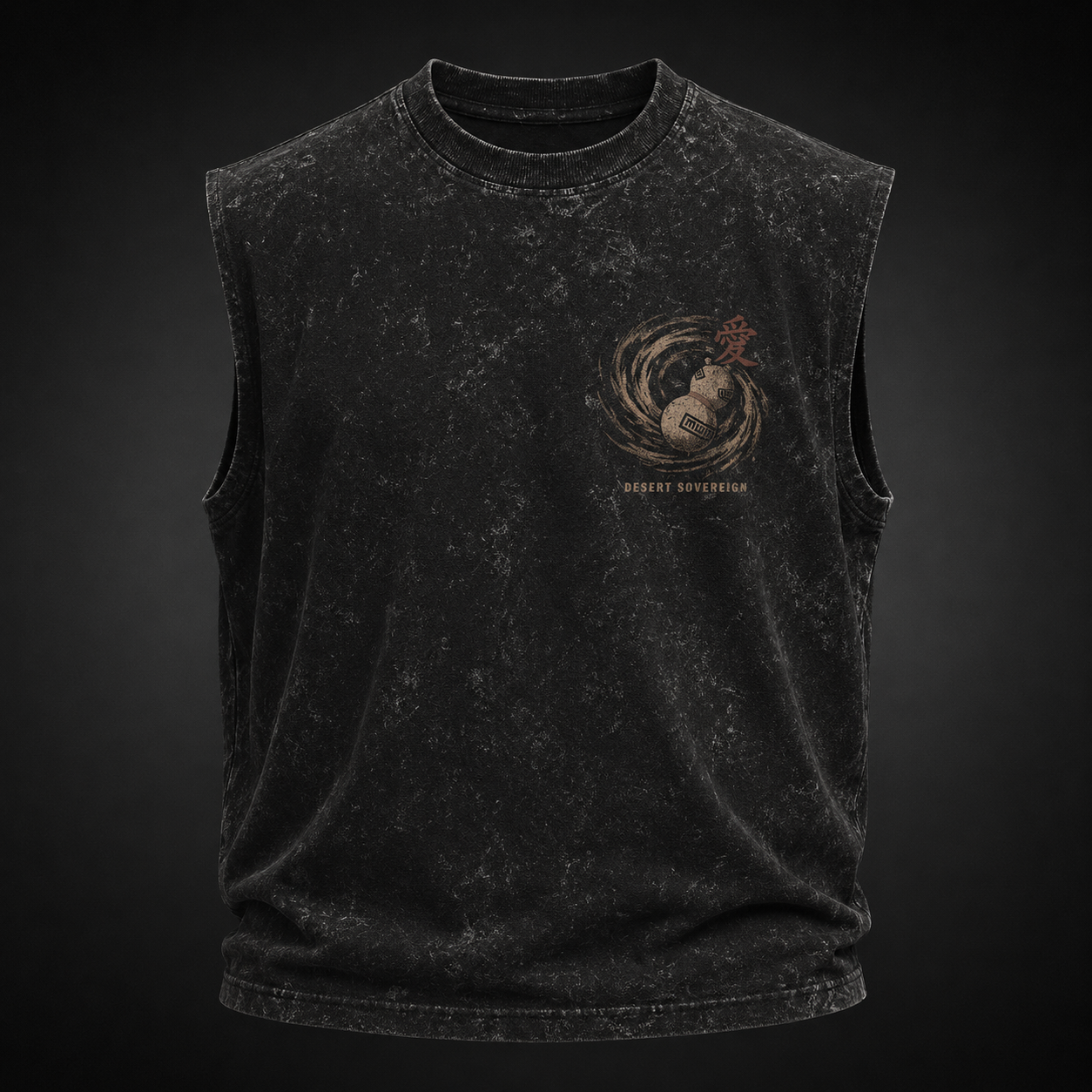 Washed black tank top with Gaara Naruto Control The Storm graphic – photo 2