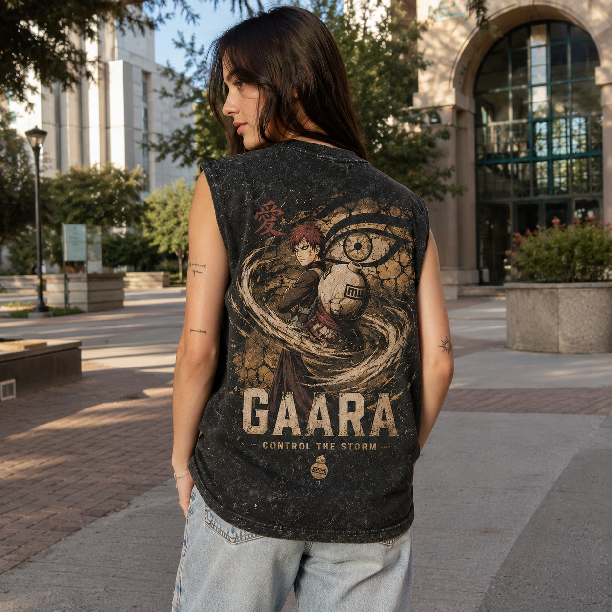 Washed black tank top with Gaara Naruto Control The Storm graphic – photo 3