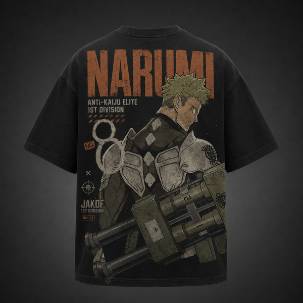 Black t-shirt with Gen Narumi Kaiju No. 8 Narumi Anti-Kaiju Elite graphic – photo 1