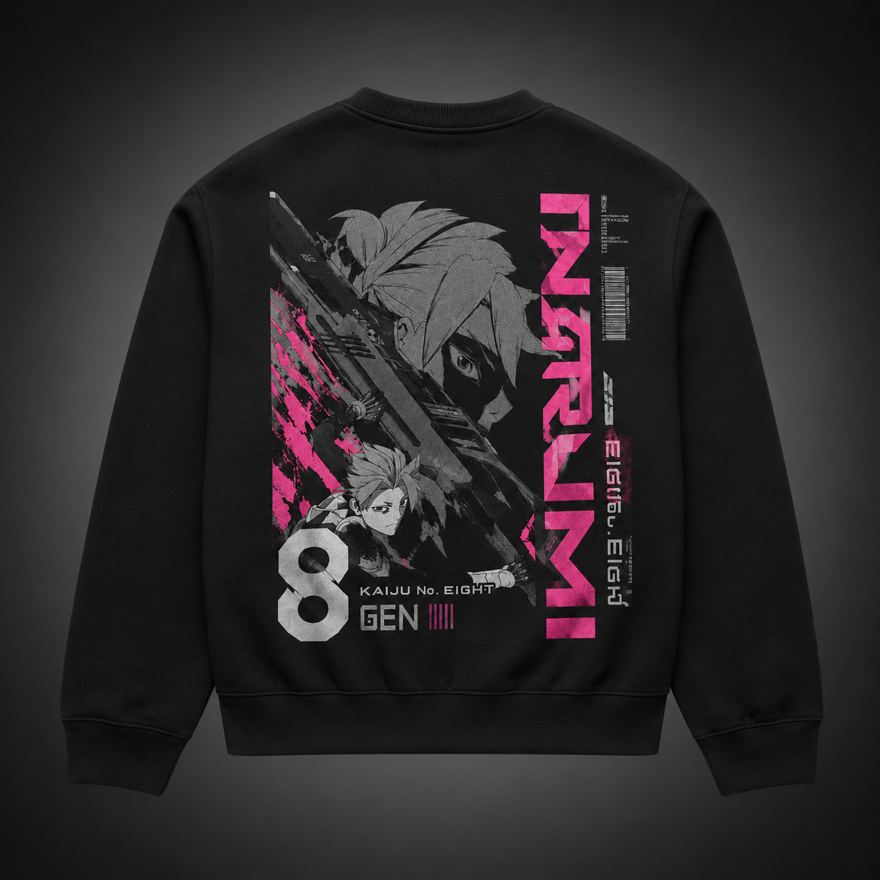 Black sweatshirt with Gen Narumi Kaiju No. 8 Narumi Gen Eight graphic – photo 1
