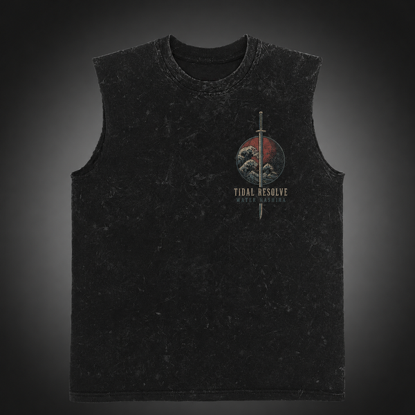 Washed black tank top with Giyu Tomioka Demon Slayer Master The Current graphic – photo 2