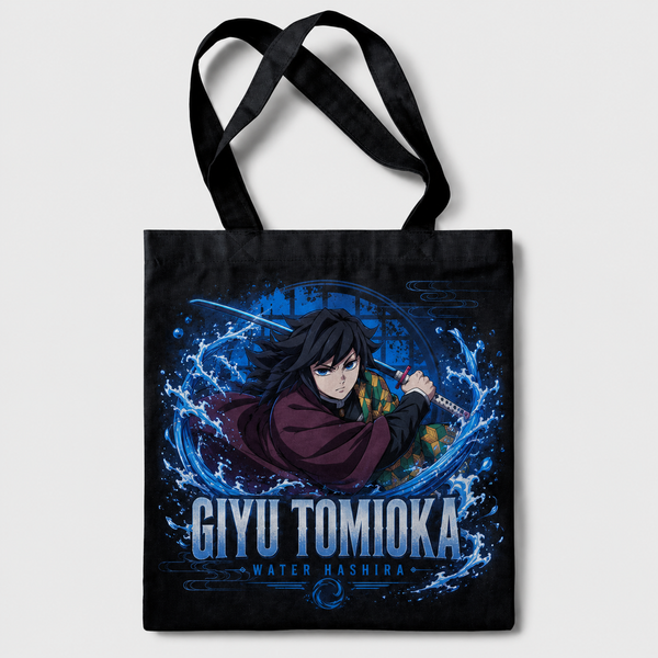 Black tote bag with Giyu Tomioka Demon Slayer Water Hashira Giyu graphic – photo 1