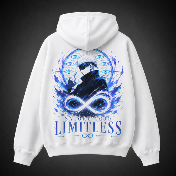 White hoodie with Gojo Satoru Jujutsu Kaisen Limitless Infinity graphic – photo 1