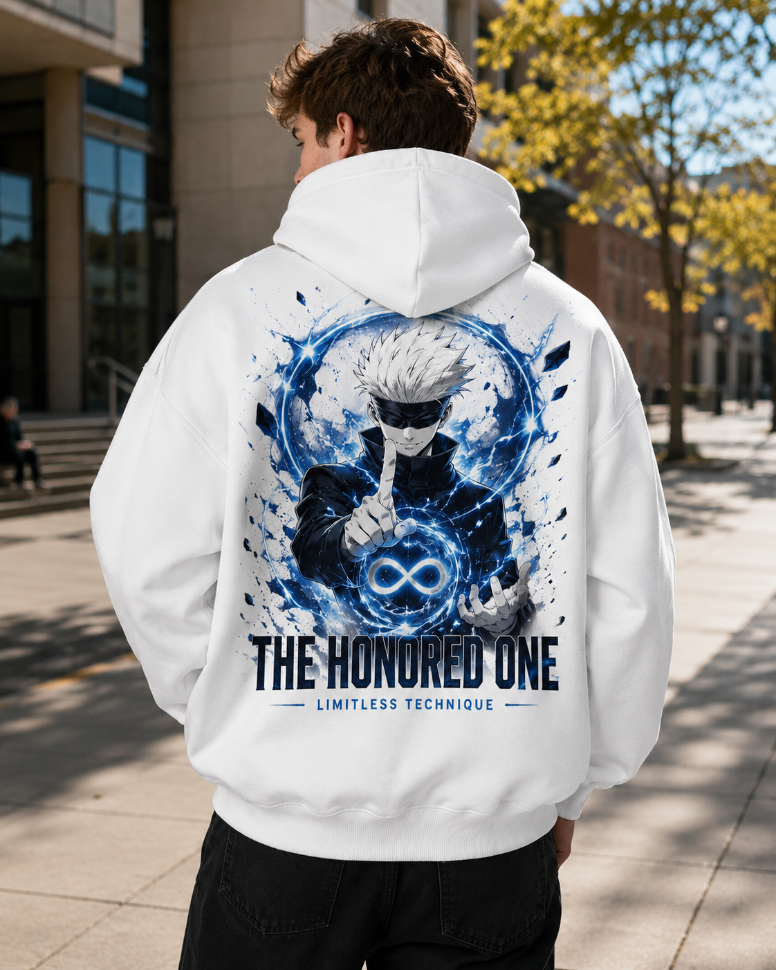 White hoodie with Gojo Satoru Jujutsu Kaisen The Honored One graphic – photo 3