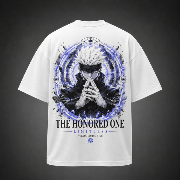White t-shirt with Gojo Satoru Jujutsu Kaisen The Honored One graphic – photo 1