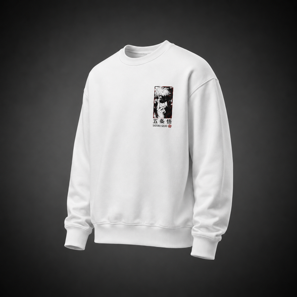White sweatshirt with Gojo Satoru Jujutsu Kaisen The Strongest graphic – photo 2