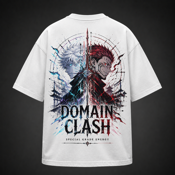 White t-shirt with Gojo Satoru & Sukuna Jujutsu Kaisen Domain Clash graphic – photo 1