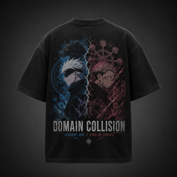 Black t-shirt with Gojo Satoru & Sukuna Jujutsu Kaisen Domain Collision graphic – photo 1