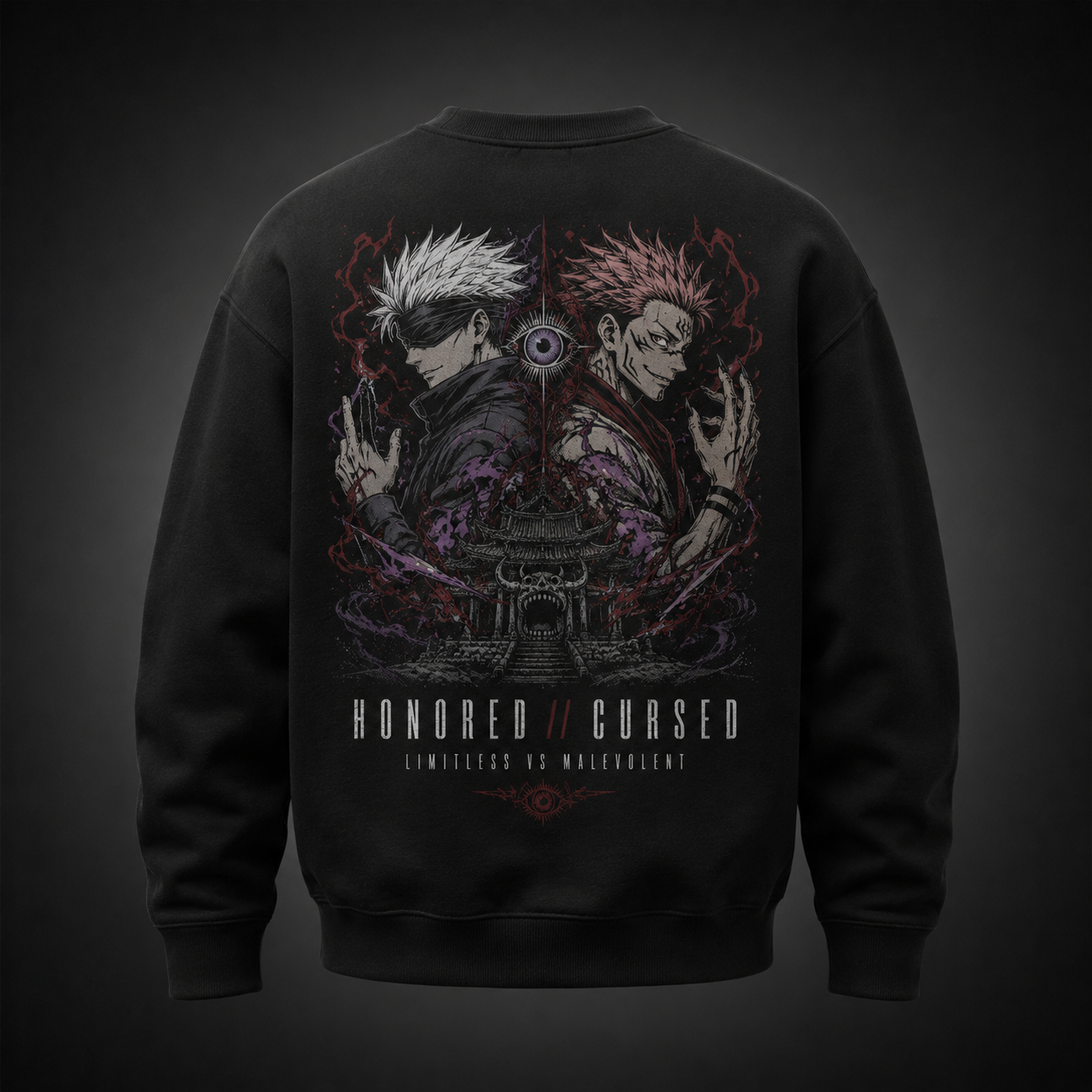 Black sweatshirt with Gojo Satoru & Sukuna Jujutsu Kaisen Honored Cursed graphic – photo 1