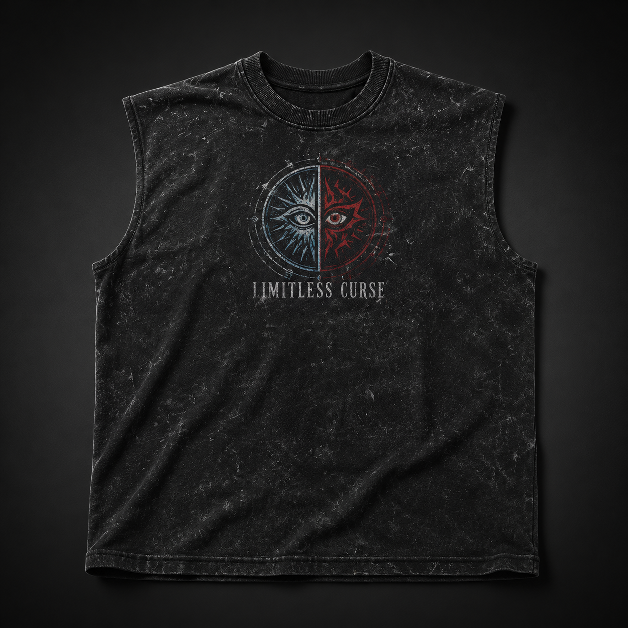 Washed black tank top with Gojo Satoru & Sukuna Jujutsu Kaisen Honored Malevolent graphic – photo 2