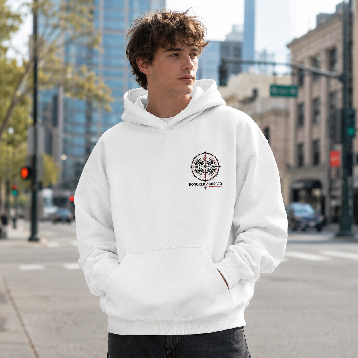 White hoodie with Gojo Satoru & Sukuna Jujutsu Kaisen Honored One graphic – photo 4