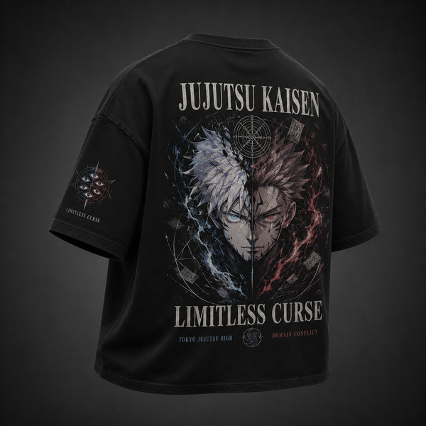 Black t-shirt with Gojo Satoru & Sukuna Jujutsu Kaisen Limitless Curse graphic – photo 1