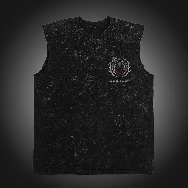 Washed black tank top with Gojo Satoru & Sukuna Jujutsu Kaisen Limitless Malevolent graphic – photo 2