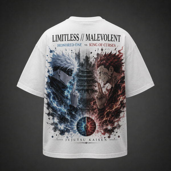 White t-shirt with Gojo Satoru & Sukuna Jujutsu Kaisen Limitless Malevolent graphic – photo 1