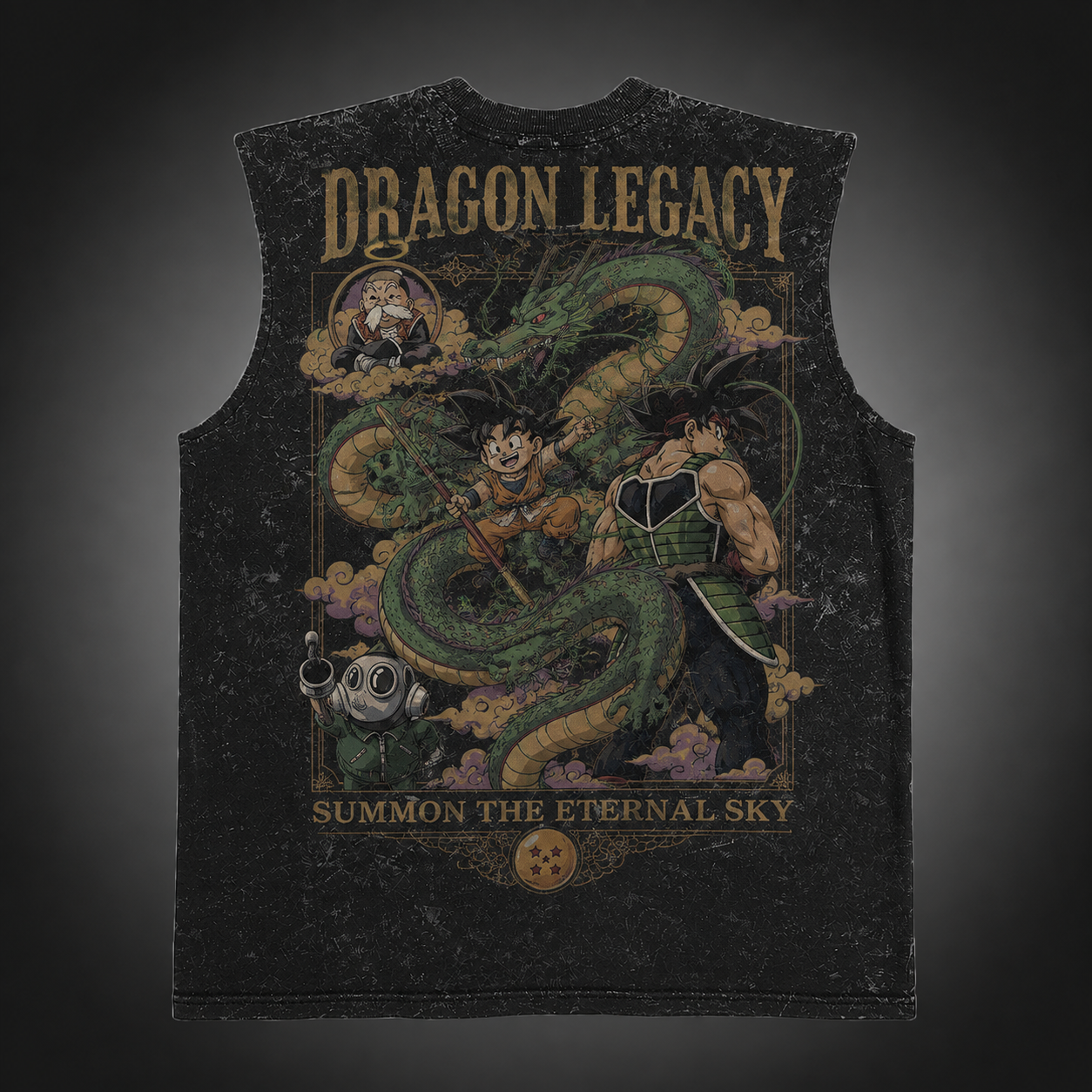 Washed black tank top with Goku & Bardock Dragon Ball Dragon Legacy graphic – photo 1
