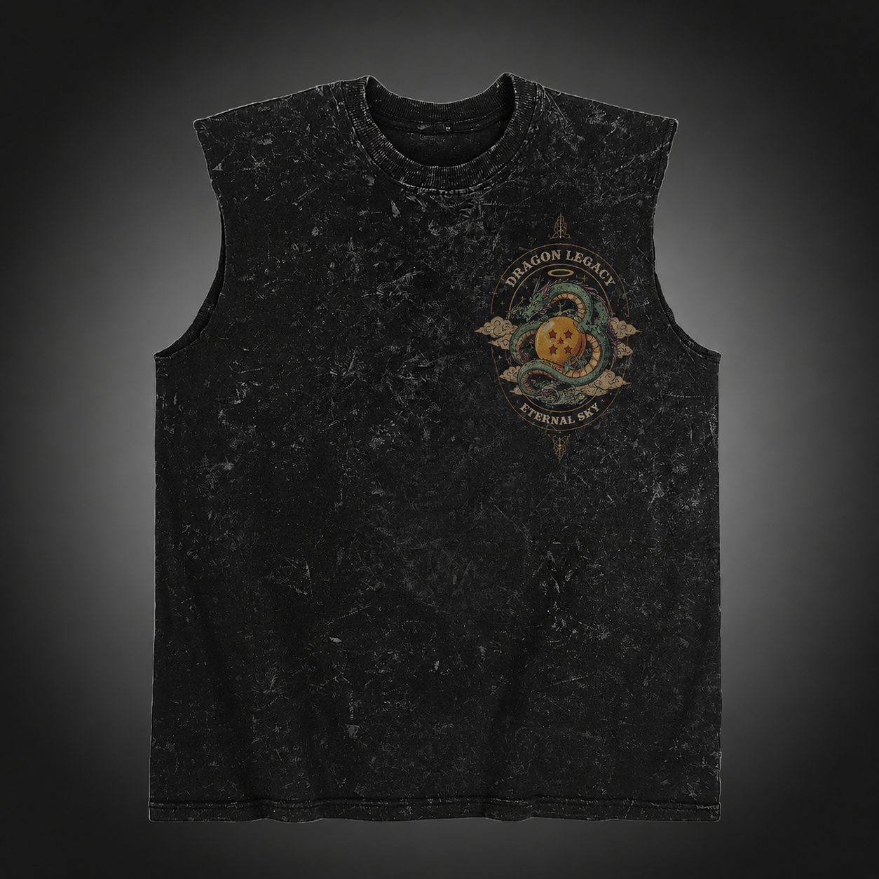 Washed black tank top with Goku & Bardock Dragon Ball Dragon Legacy graphic – photo 2
