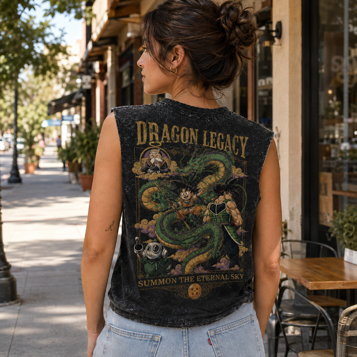 Washed black tank top with Goku & Bardock Dragon Ball Dragon Legacy graphic – photo 3