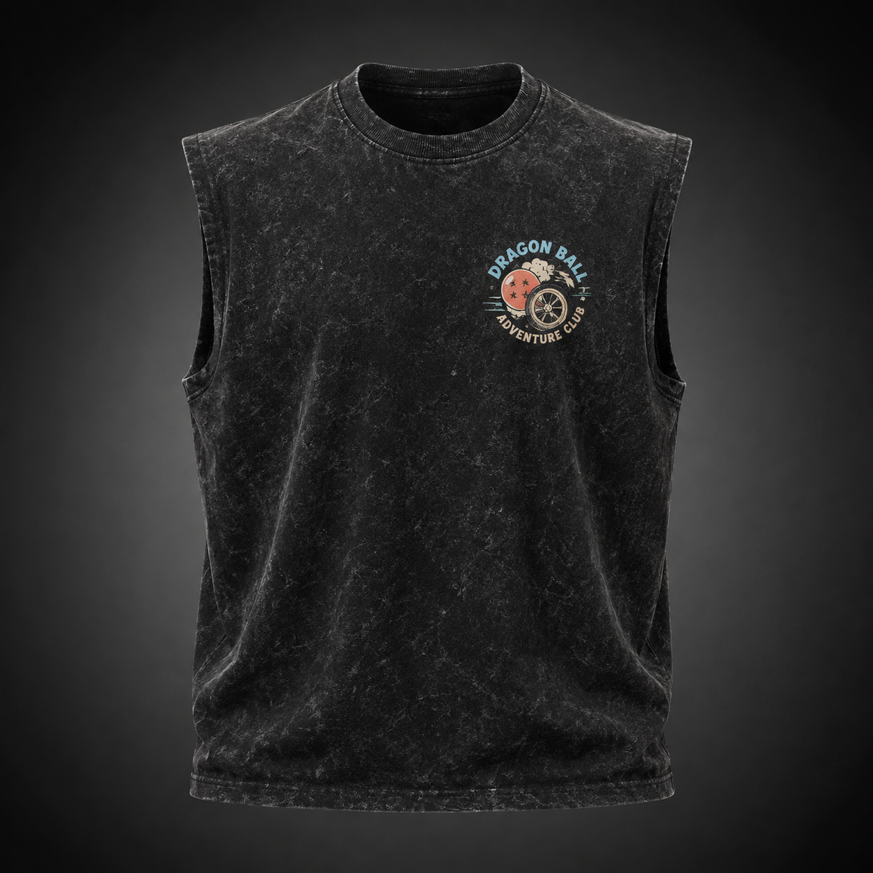 Washed black tank top with Goku & Bulma Dragon Ball Capsule Road Trip graphic – photo 2