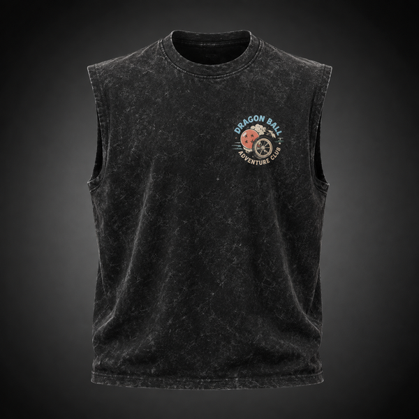 Washed black tank top with Goku & Bulma Dragon Ball Capsule Road Trip graphic – photo 2